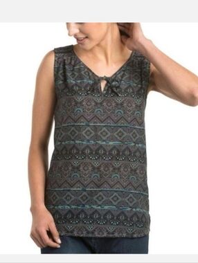 Kuhl Organic Cotton And Silk Sleeveless Blouse Size Large Navy Blue Tank Pattern
